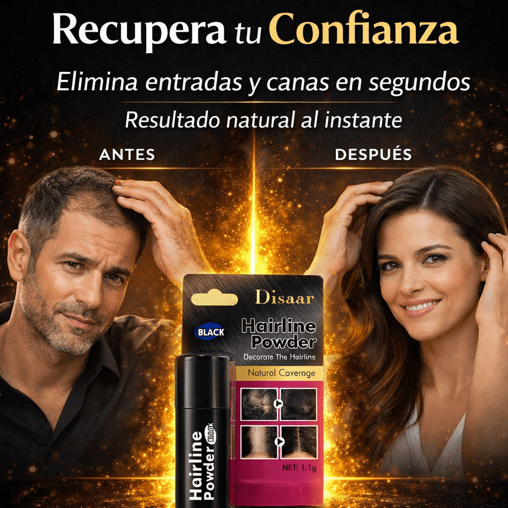 Polvo capilar para cubrir entradas y canas al instante